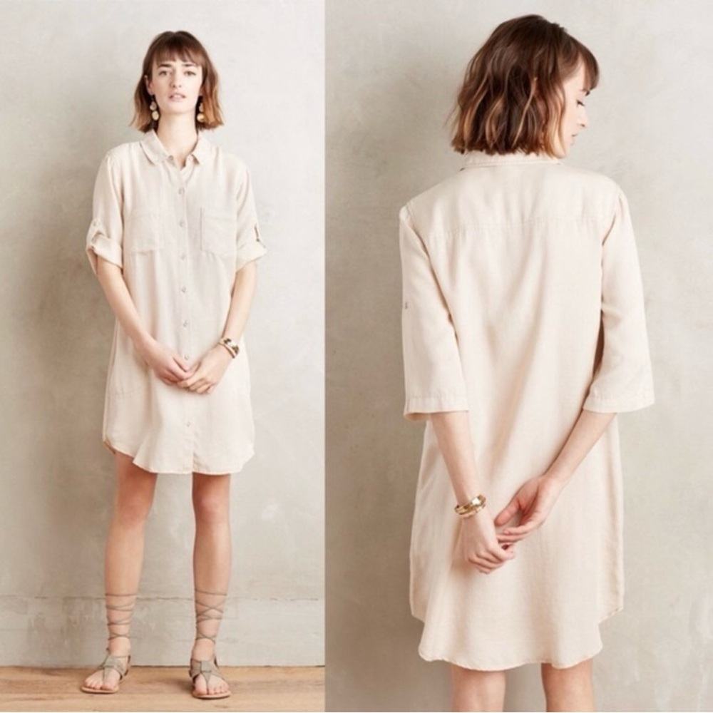 Anthropologie Tan Cloth and Stone Shirt Dress Size Large NEW